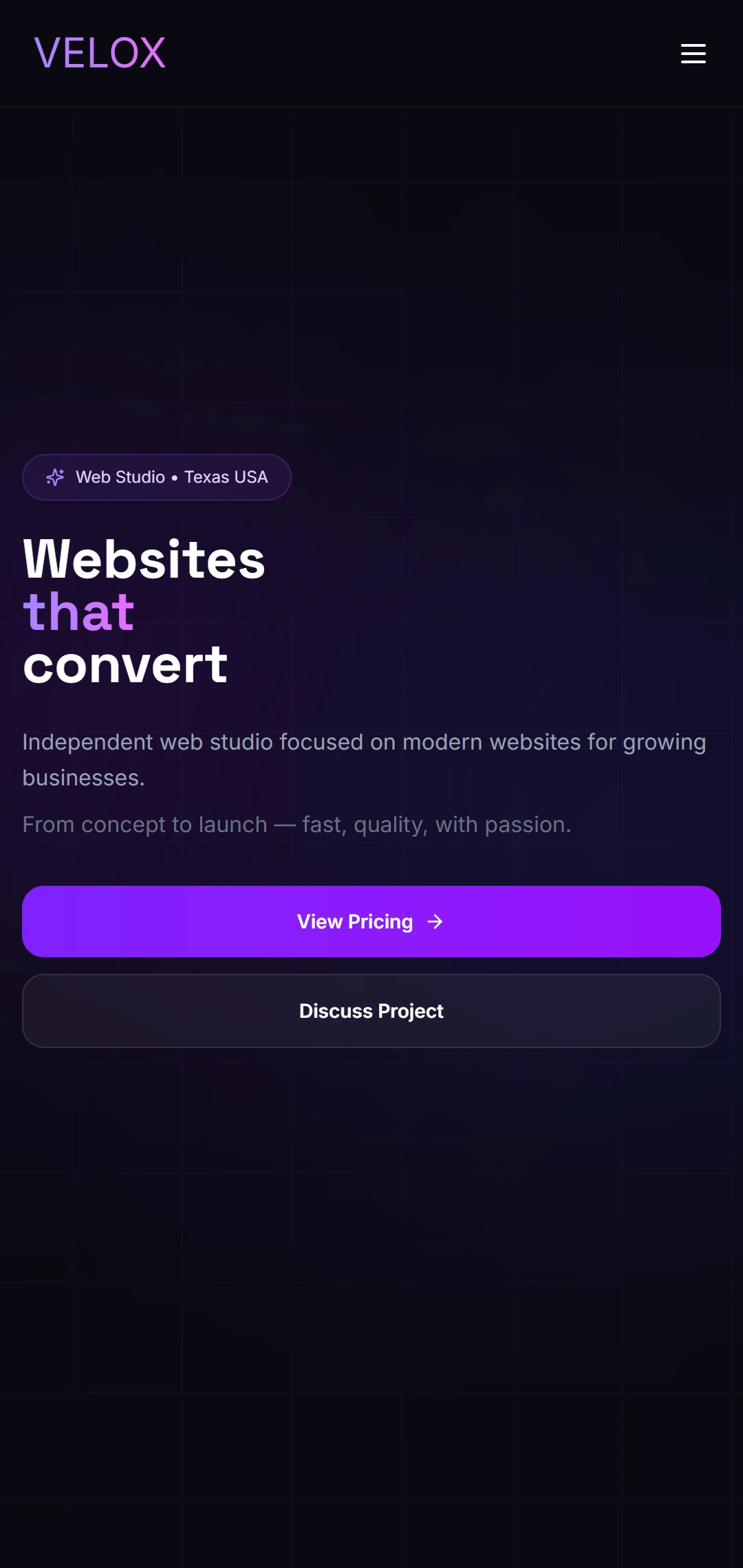 Velox — скриншот корпоративного сайта на телефоне